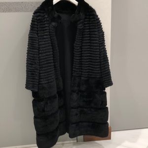 Reversible wool/rabbit coat with pockets